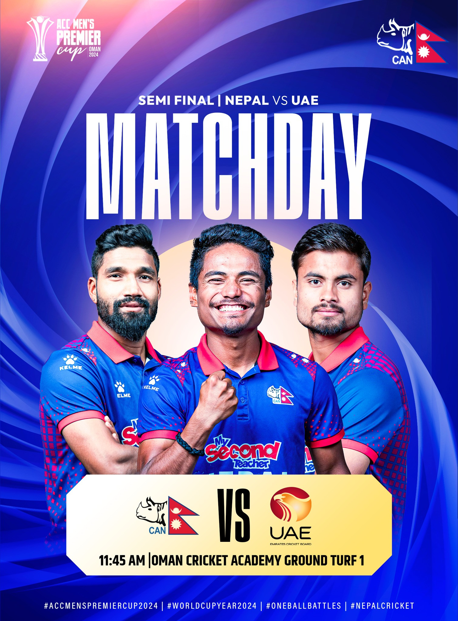 एसीसी प्रिमियर कप २०२४ को पहिलो सेमिफाइनल खेलमा आज नेपालले युएईसँग खेल्दै